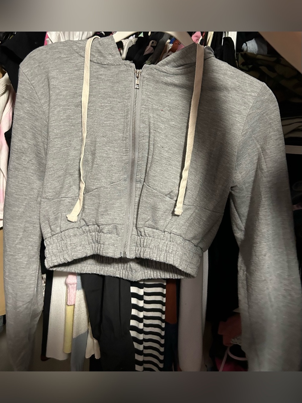 Love Cropped Bomber Hoodie sweater in Heather Gray